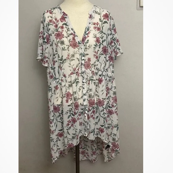 torrid Tops - 1-14 Torrid Tunic Top Womens Size 2x White Floral Sheer 3/4 Sleeve